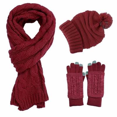 Sedex Audit 100% Acrylic Winter Fashion Warm Soft Cable Knit Hat Glove Scarf Set pictures & photos