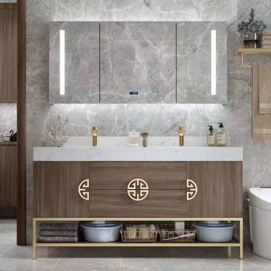 China Marble Countertop Solid Wood Toilet storage Modern Bathroom